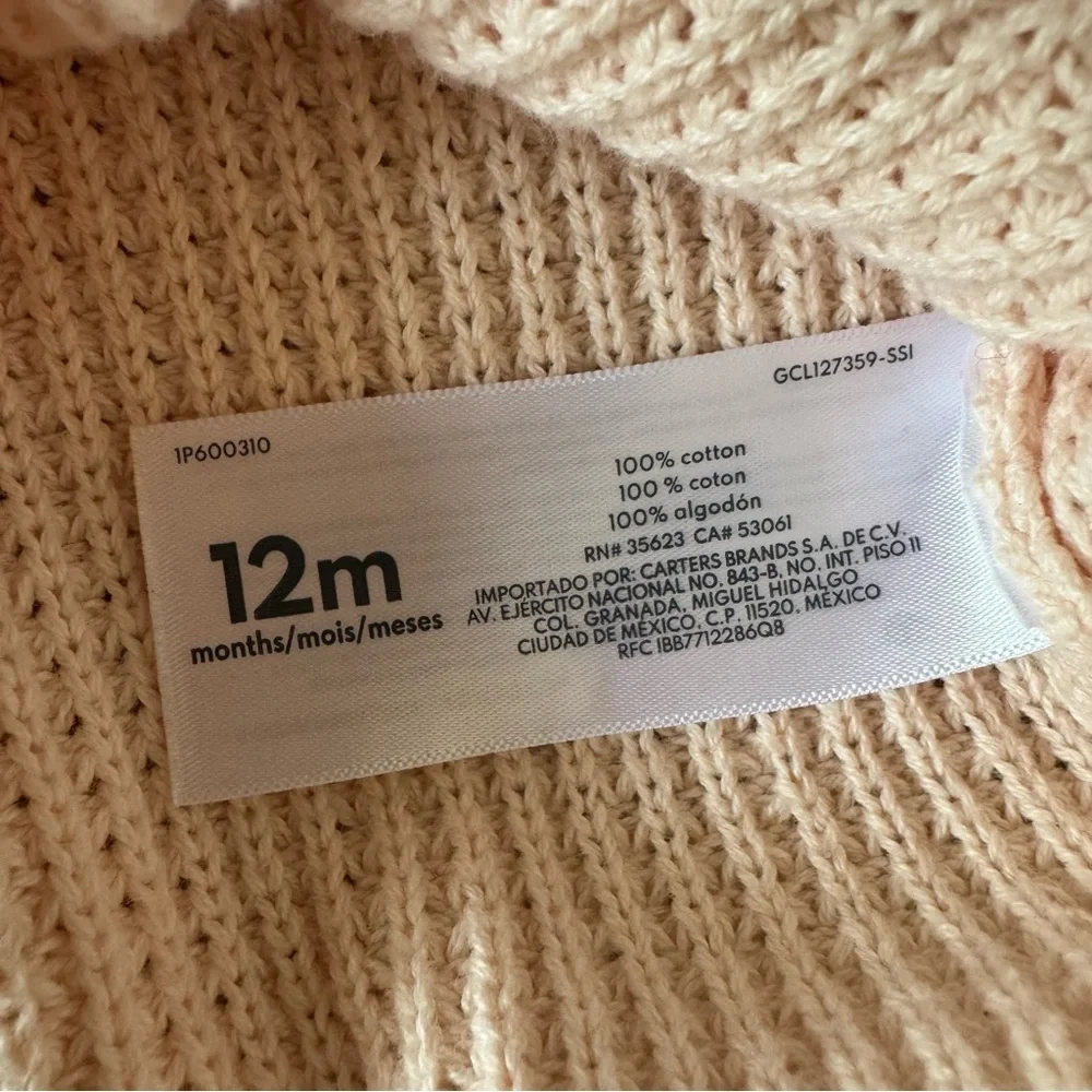 Carter’s Pink Peach Hooded Baby Knitted Cardigan 12M